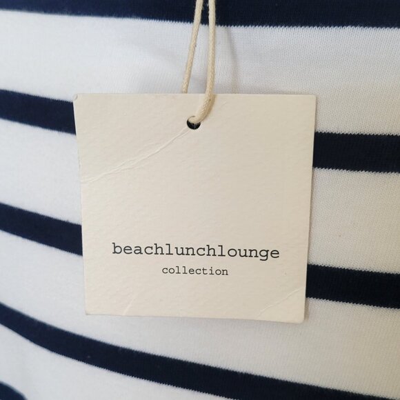 Beach Lunch Lounge Solani Navy Blue Striped Eyelet Crochet 3/4 Sleeve Dress NEW - Picture 13 of 16